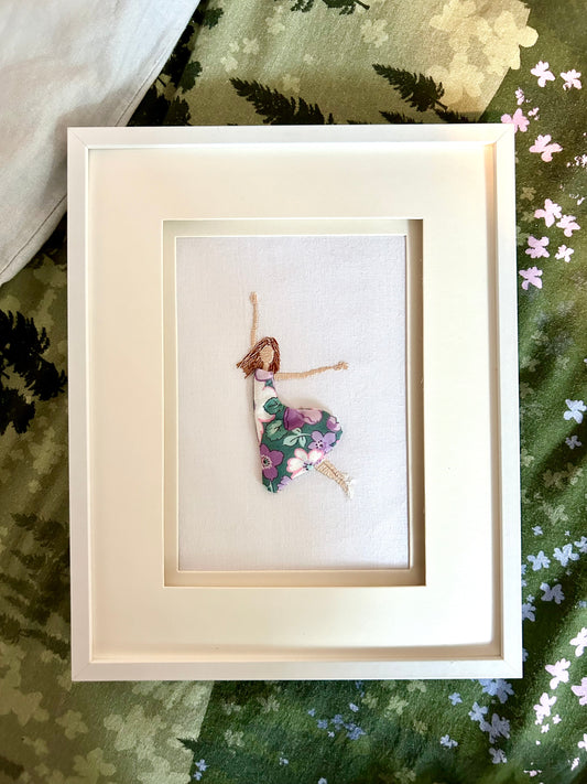 Hand Embroidered Dancing Lady Original Framed Artwork