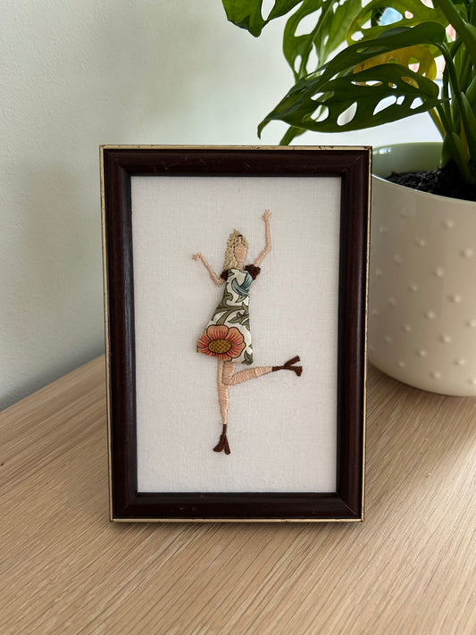 William Morris Hand Embroidered Dancing Lady Original Framed Artwork