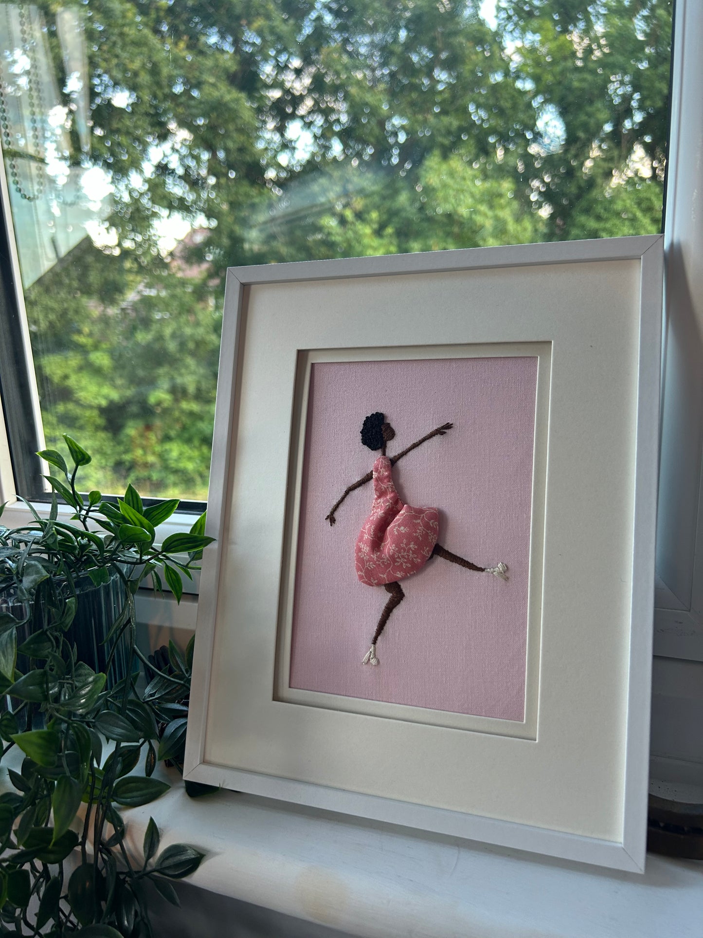 Hand Embroidered Dancing Lady Original Framed Artwork