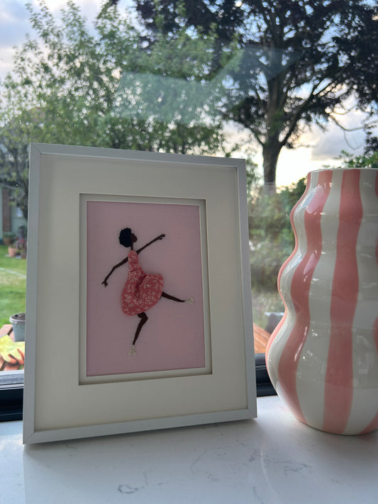 Hand Embroidered Dancing Lady Original Framed Artwork