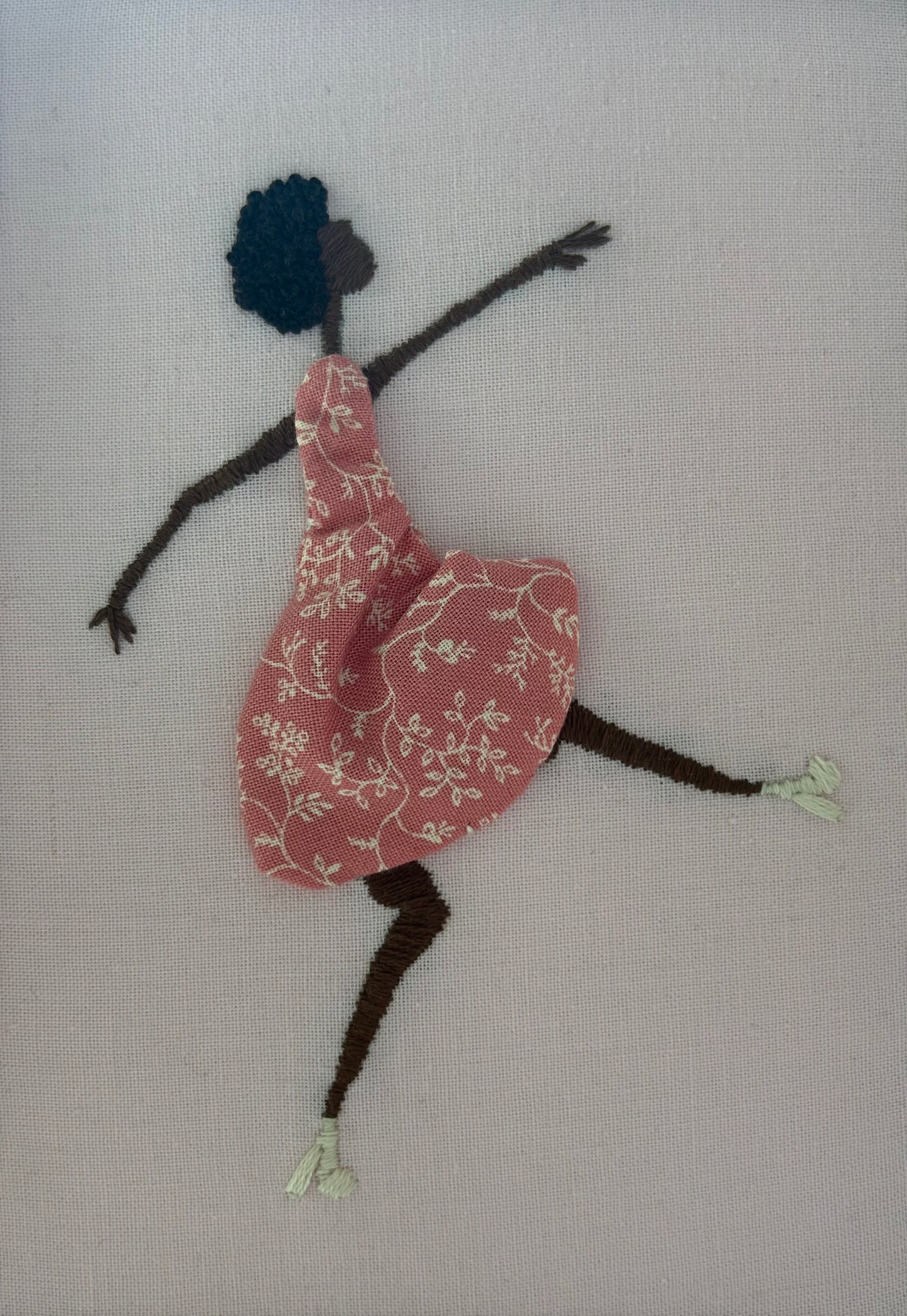 Hand Embroidered Dancing Lady Original Framed Artwork