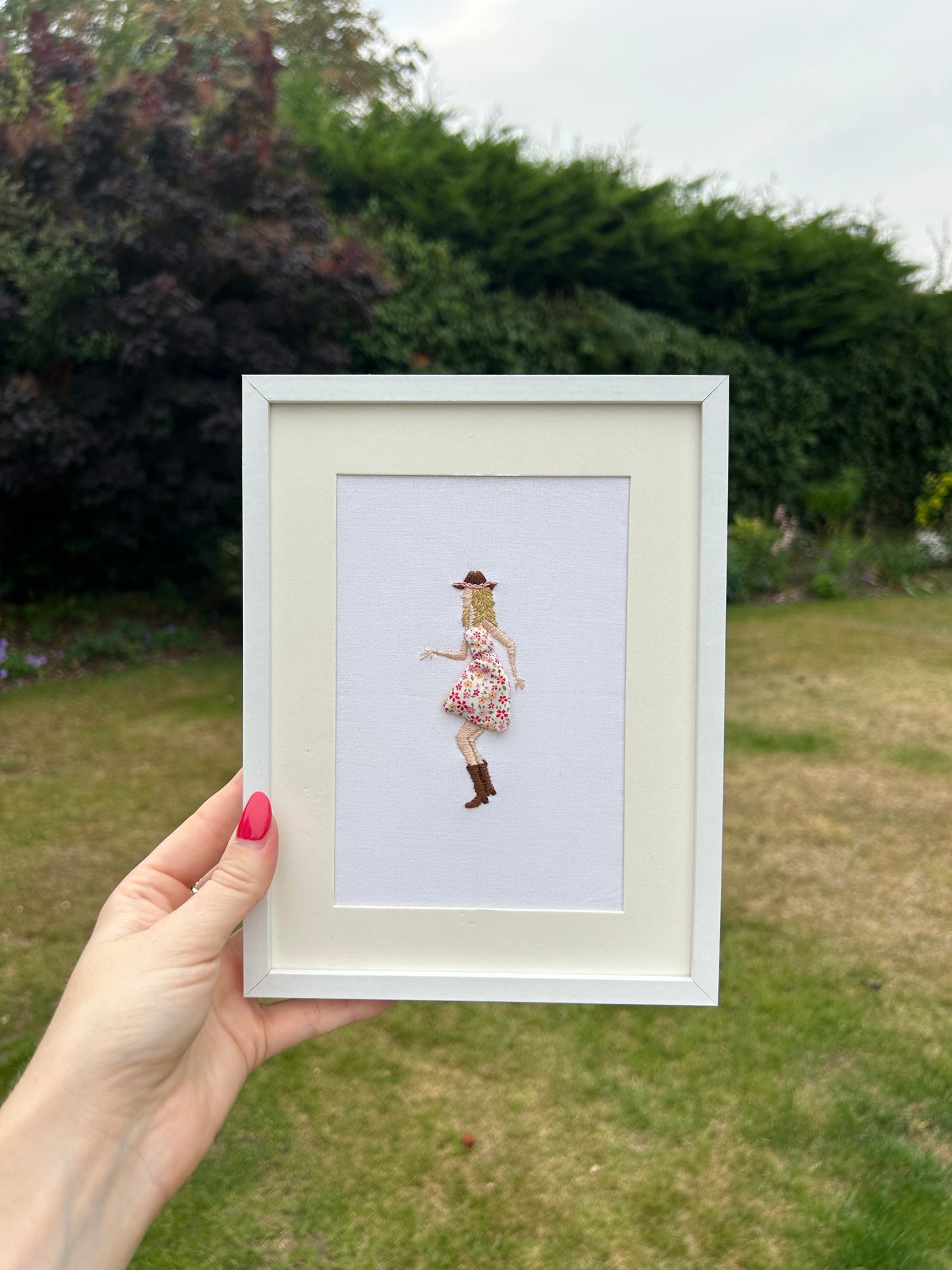 Hand Embroidered Dancing Lady Original Framed Embroidery