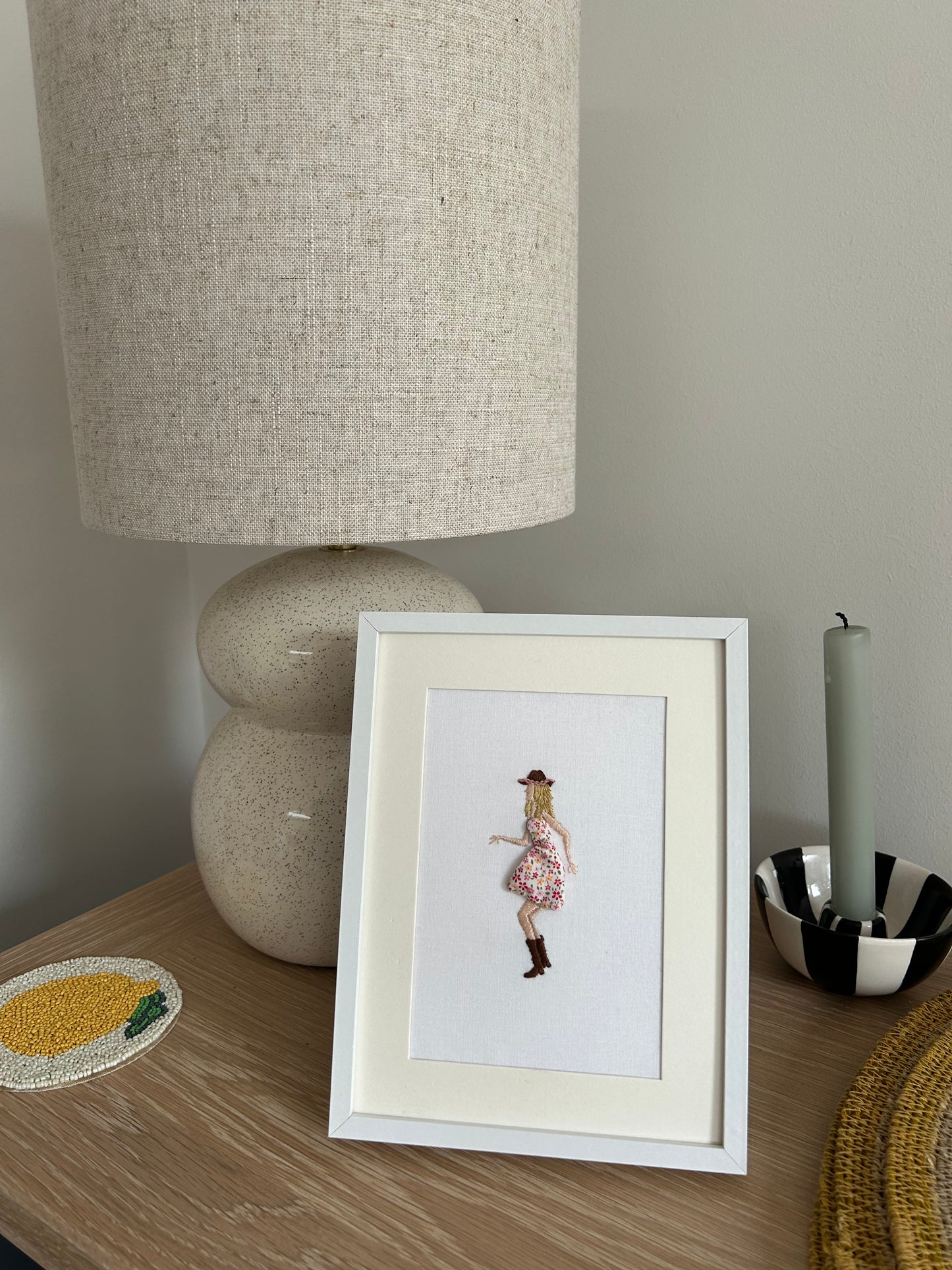 Hand Embroidered Dancing Lady Original Framed Embroidery