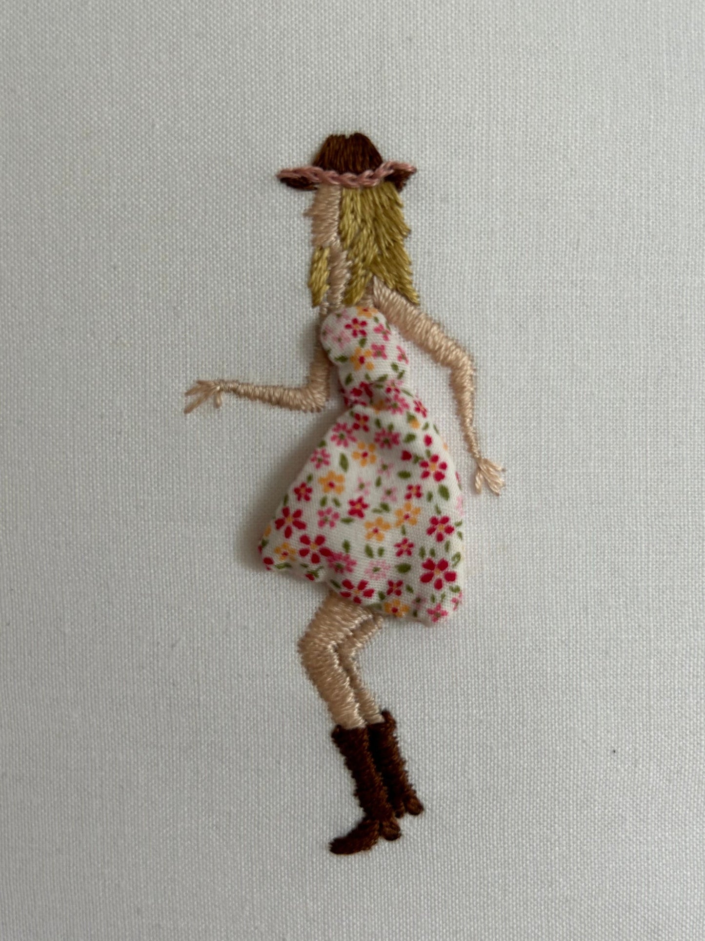 Hand Embroidered Dancing Lady Original Framed Embroidery