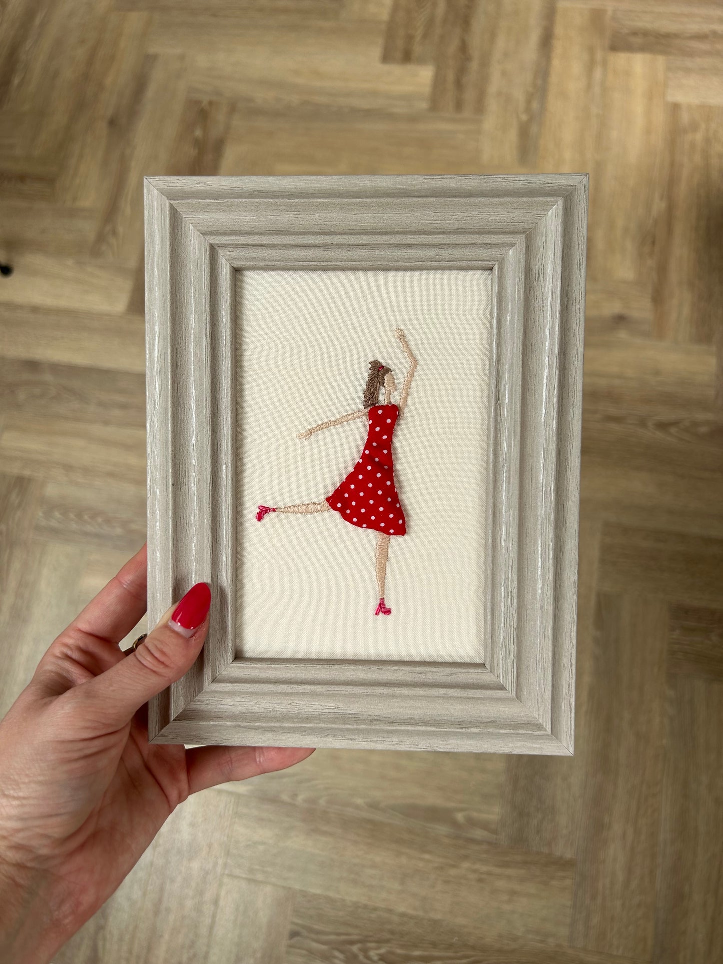 Hand Embroidered Dancing Lady Original Framed Embroidery