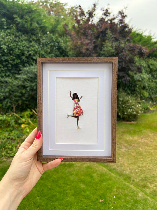 Hand Embroidered Dancing Lady Original Framed Embroidery