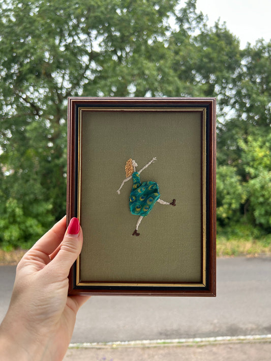 Hand Embroidered Dancing Lady Original Framed Artwork