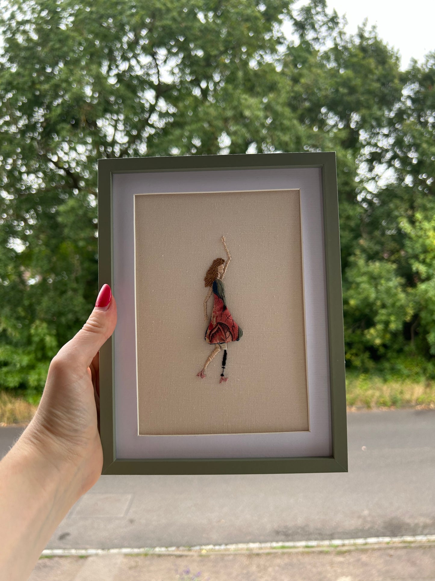 William Morris Hand Embroidered Dancing Lady Original Framed Artwork