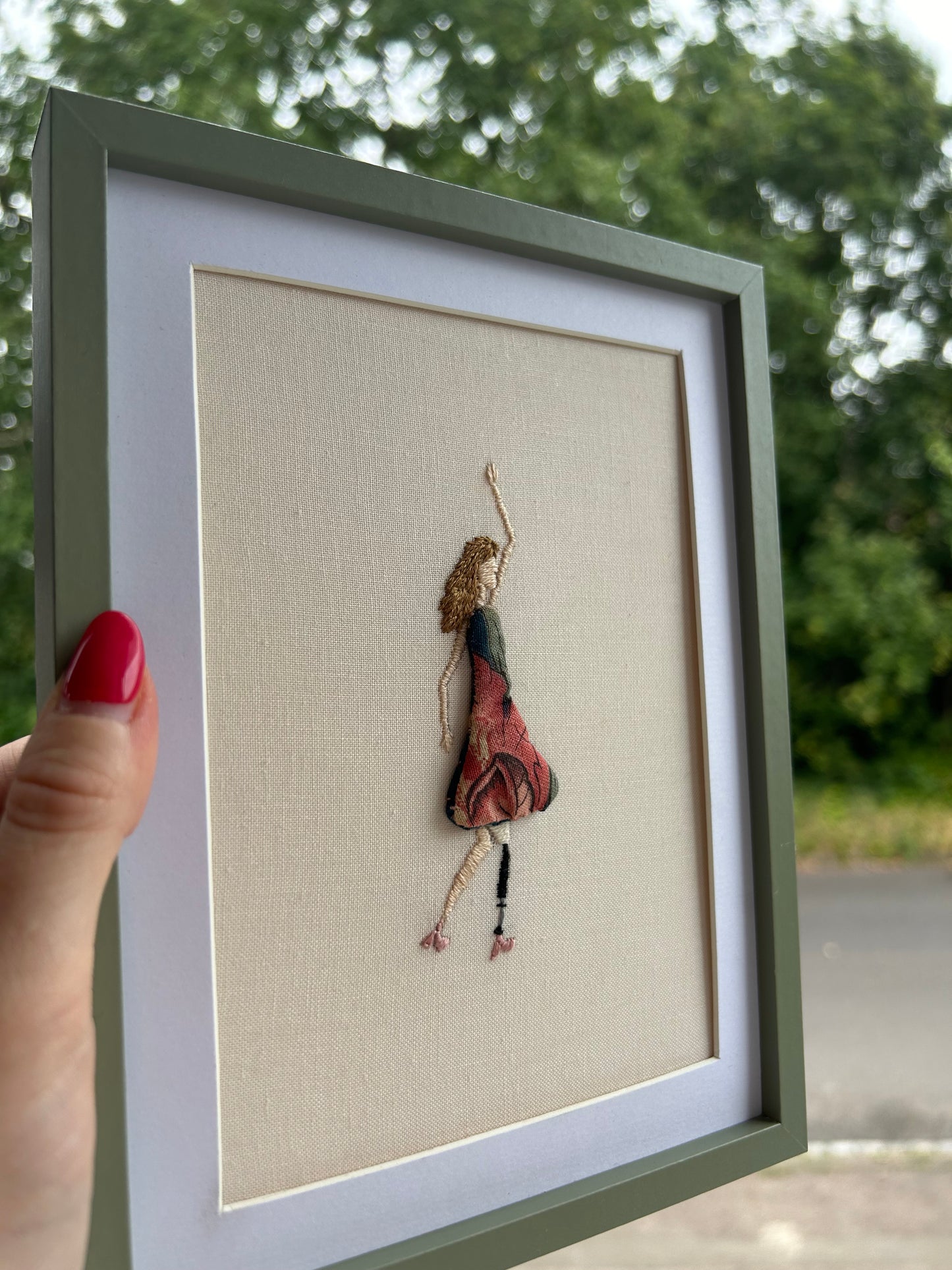 William Morris Hand Embroidered Dancing Lady Original Framed Artwork