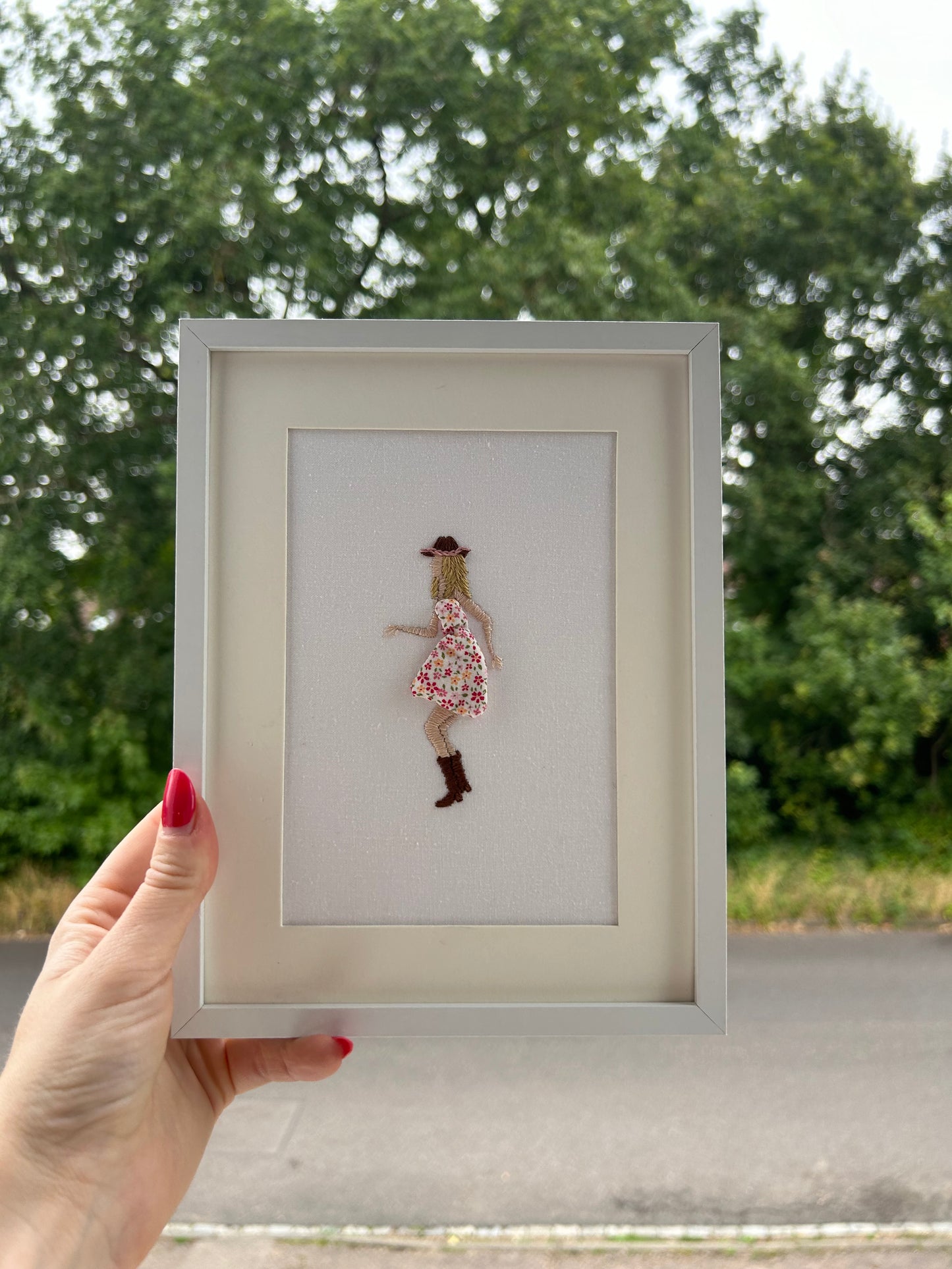 Hand Embroidered Dancing Lady Original Framed Embroidery