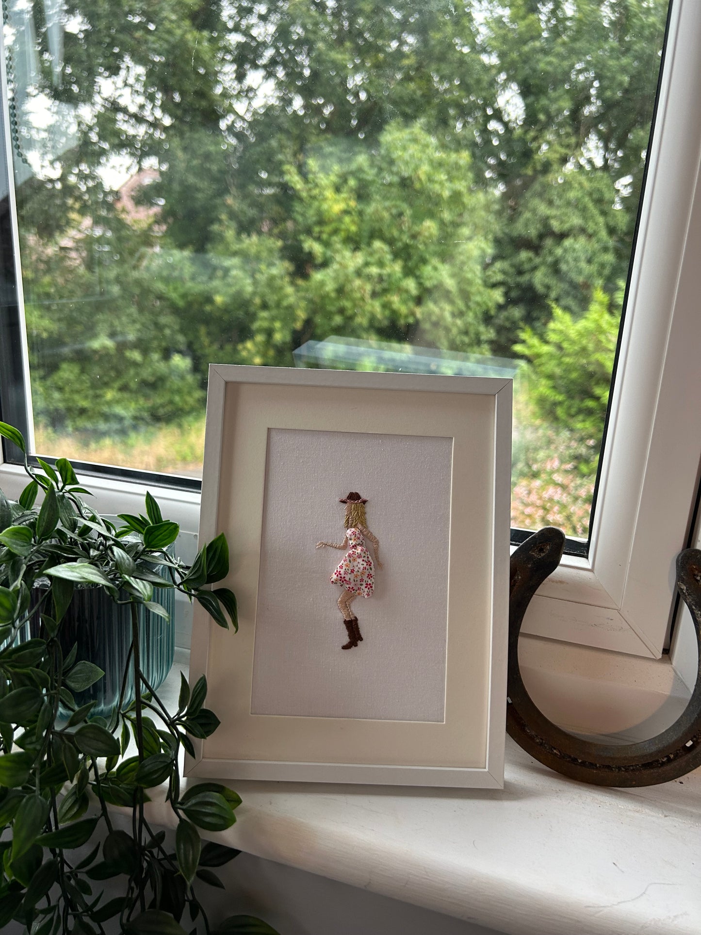 Hand Embroidered Dancing Lady Original Framed Embroidery