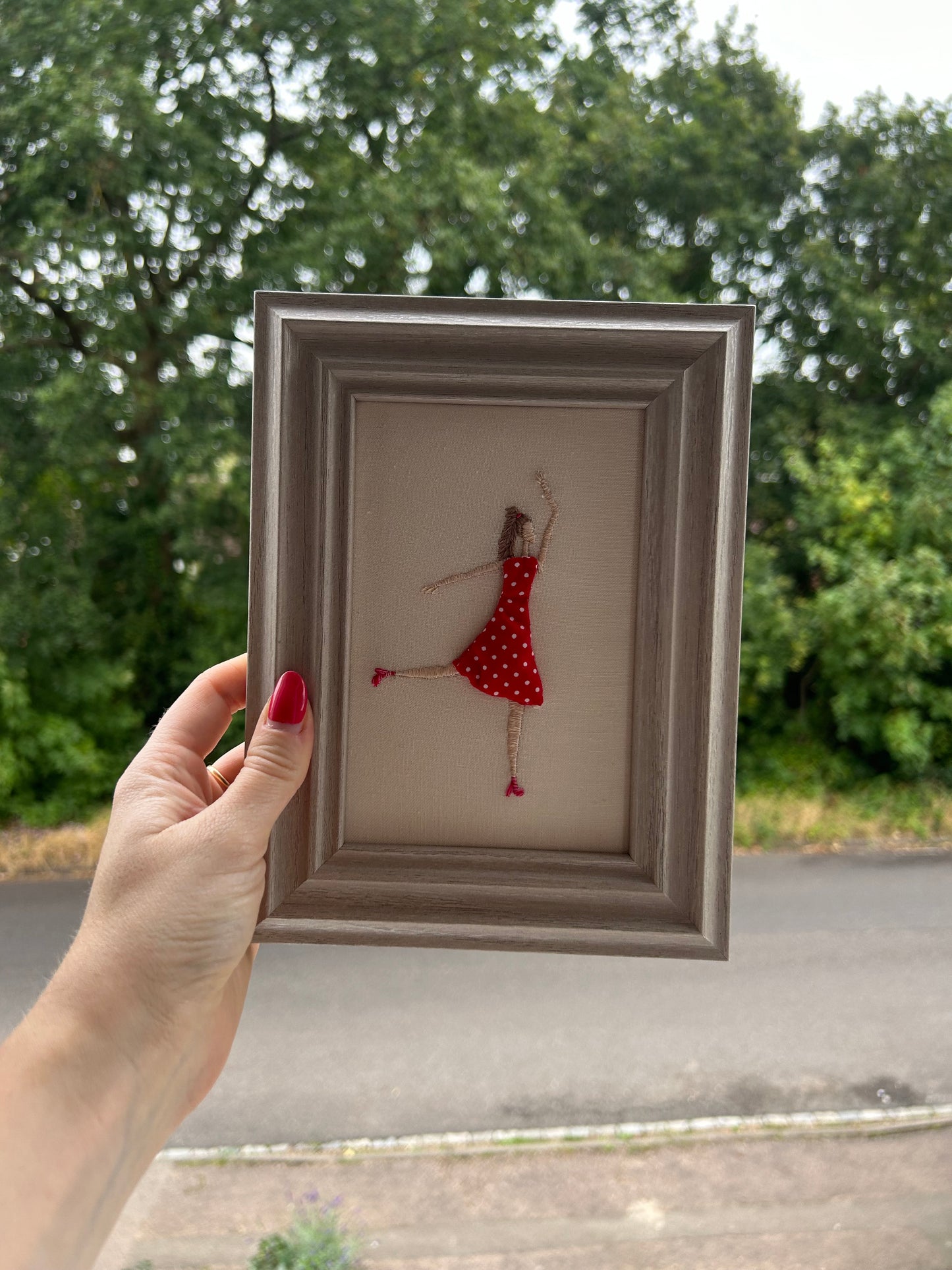 Hand Embroidered Dancing Lady Original Framed Embroidery