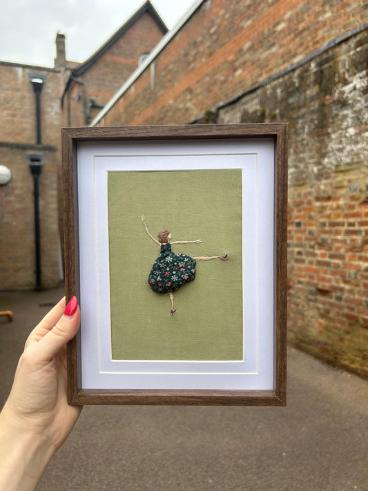 Hand Embroidered Dancing Lady Original Framed Artwork